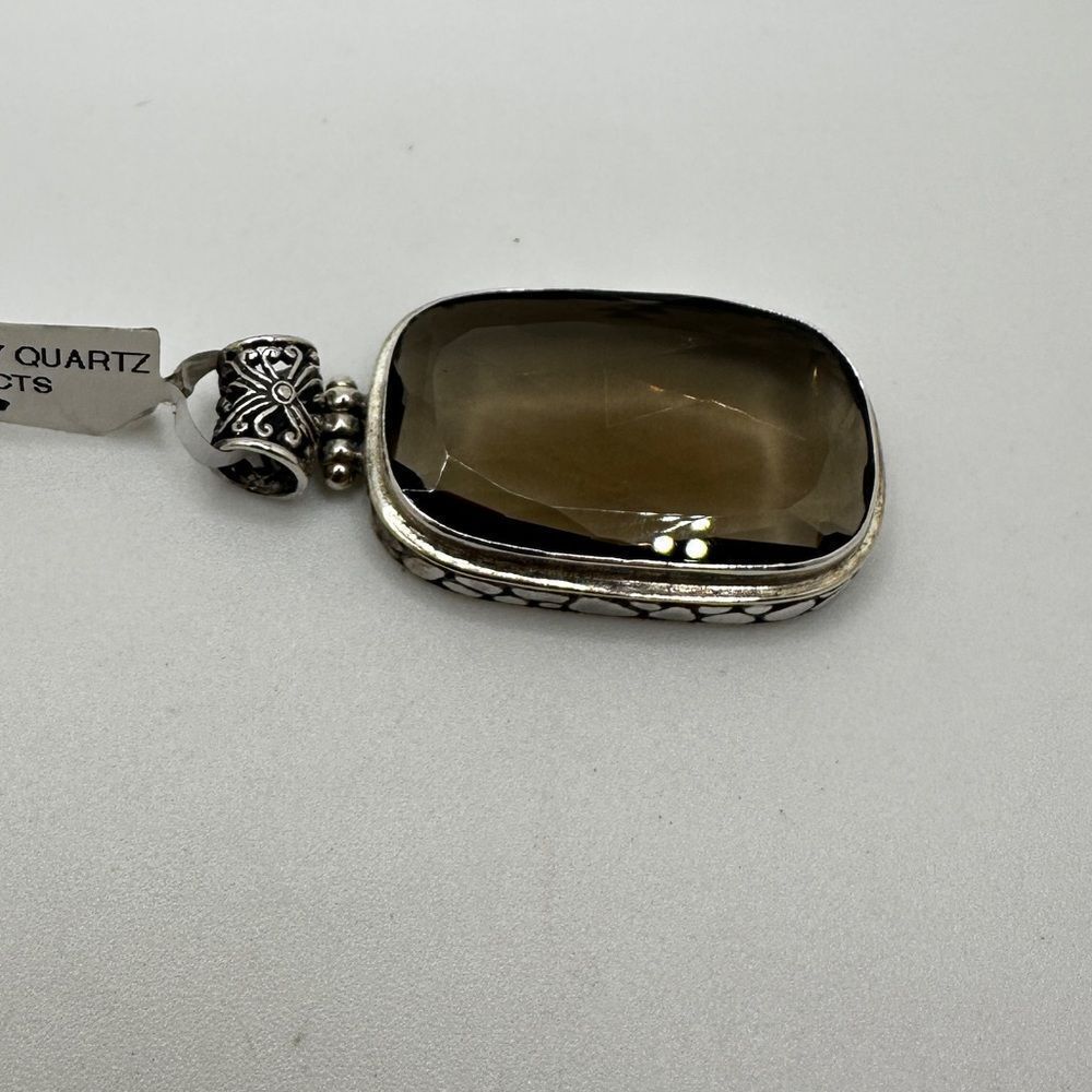 NWT faceted 29x18mm‎ Smoky Quartz pendant in solid Bali sterling silver! - Picture 7 of 14